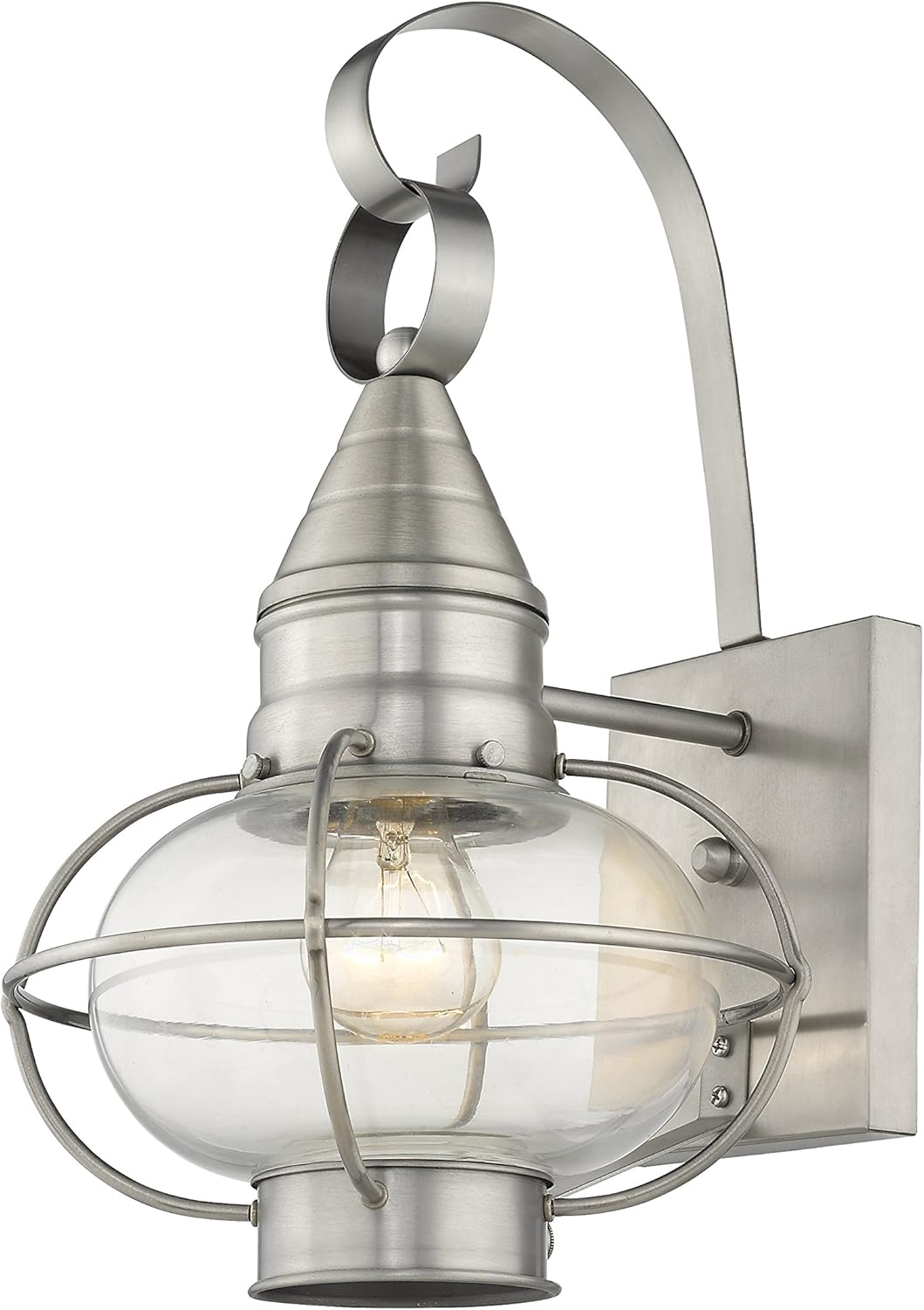 Livex Lighting 26901-91 Transitional One Light Outdoor Wall Lantern from Newburyport Collection in Pwt, Nckl, B/S, Slvr. Finish, Brushed Nickel