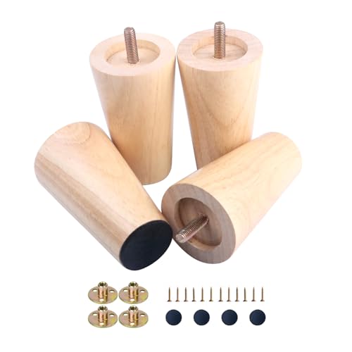3 Inch Wood Furniture Legs, Wooden Couch Sofa Leg Feet Set of 4, Mid-Century Modern Round Solid Wood Replacement Legs for Couch, Chair, Sofa, Dresser, Bed, Cabinet, Ottoman