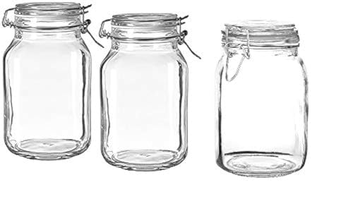 Set of 2 Large Glass Mason Jar with Lid (3 Liter) | Airtight Glass Storage Container for Food, Flour, Pasta, Coffee, Candy, Dog Treats, Snacks & More | Glass Organization Canisters 100 Ounces