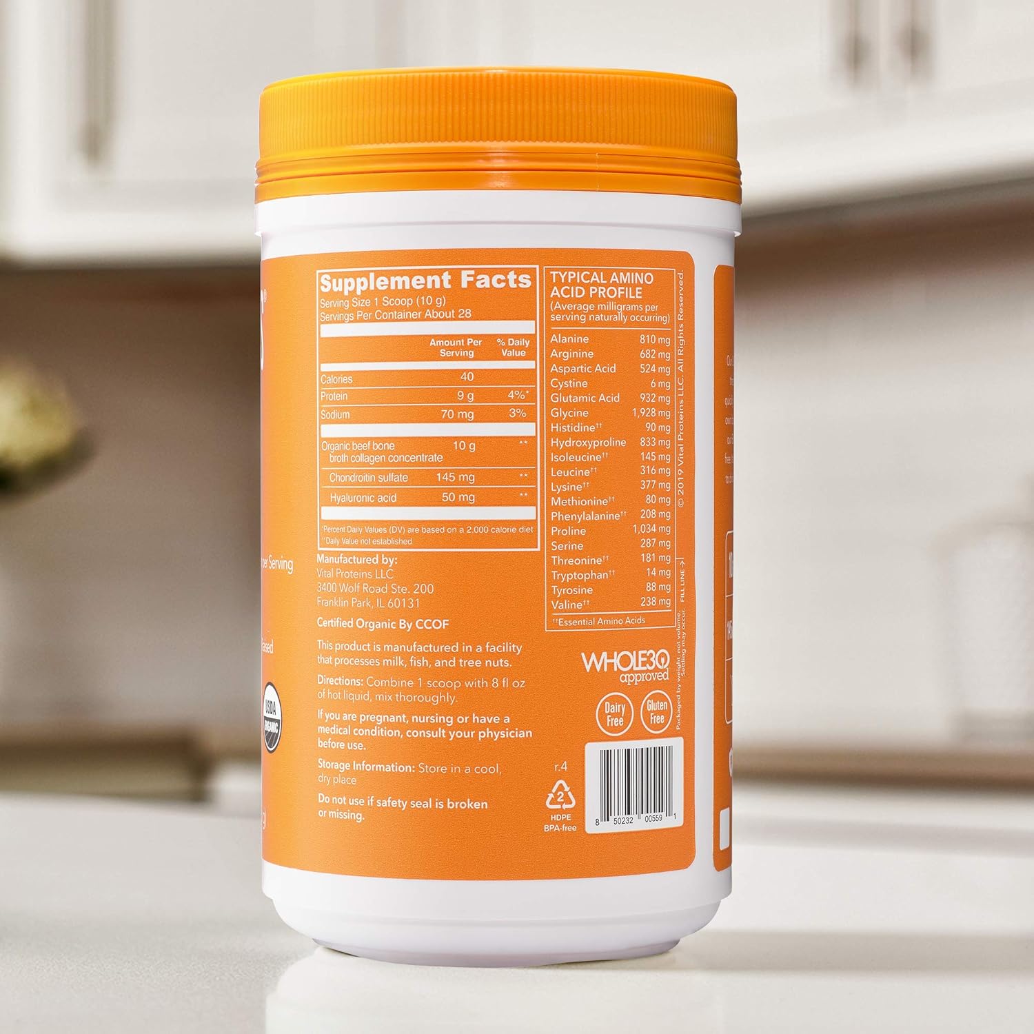 Vital Proteins Organic, Grass-Fed Beef Bone Broth Collagen, 10 oz Canister - Defend Your Gut with Natural Amino acids + hyaluronic Acid for Joint Health