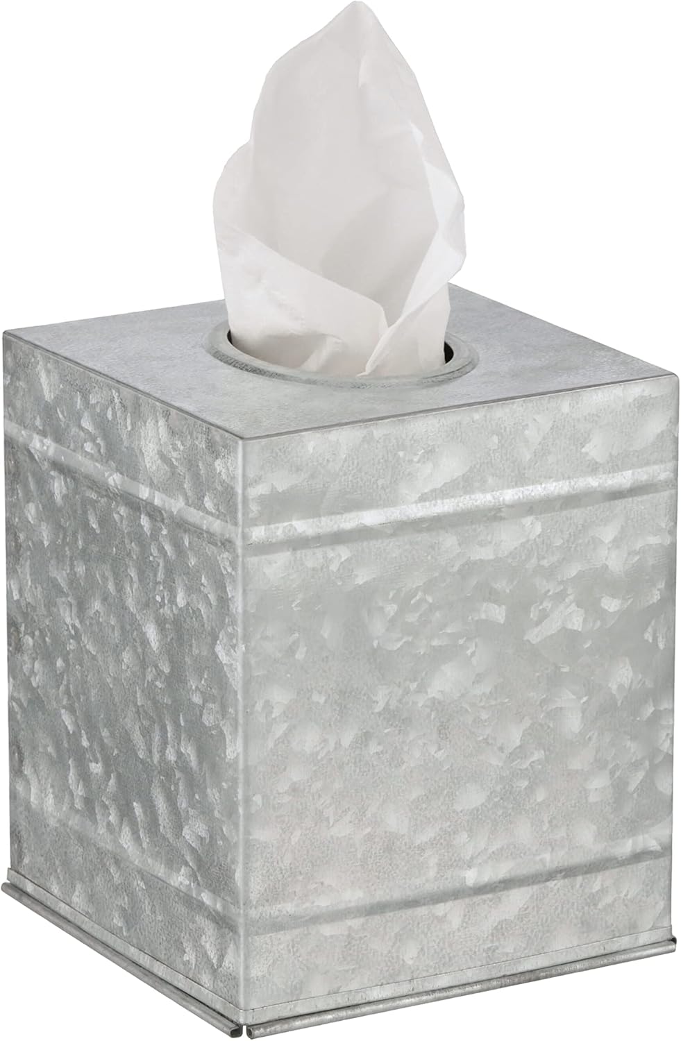 Walford Home Farmhouse Decor Galvanized Square Tissue Box Holder with Removable Bottom Cover, Generous No-Rip Oval Tissue Opening. - Decorative Bathroom Facial Tissue Box Holder