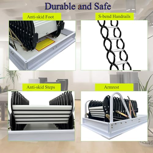 TECHTONGDA Attic Ladder 13 Steps Attic Stairs Pull Down Attic Loft Stair Telescoping Attic Access Ladder Ceiling Mounted Folding Ladder Attic Steps, 31.5 x 35.4 Inch, 10.5 ft Height, 660lb Capacity
