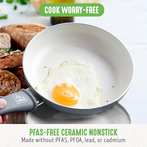 GreenLife Soft Grip 8” Frypan and Spatula Healthy Ceramic Nonstick Breakfast Cookware Set, PFAS-Free, Easy to Clean, Dishwasher Safe, Oven Safe, Stay-Cool Handles, Pink