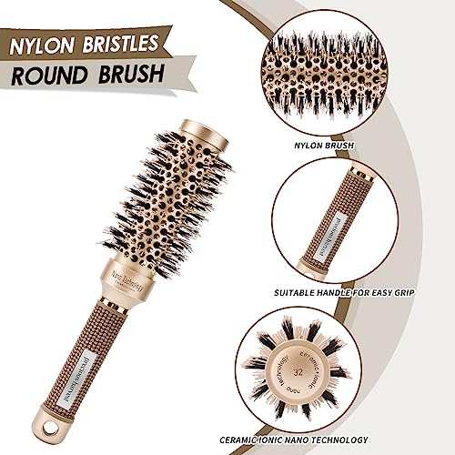 Round hair brush Ceramic ion hair brush Professional salon and home hair blow styling Lightweight round hair brush, non-electric(32mm)