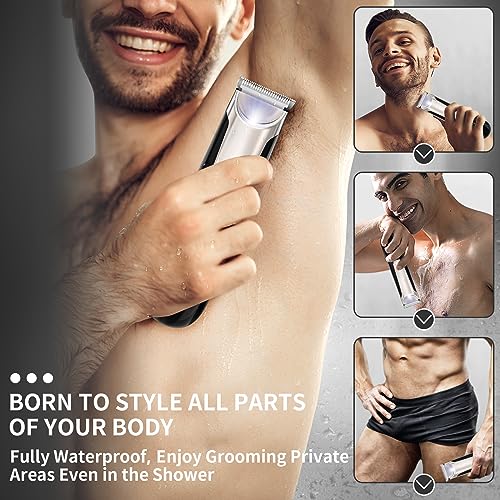 Body Hair Trimmer for Men Groomer: Mens Electric Pubic Groin Hair Shaver - Man Waterproof Ball Trimmers with LED Light - Male Grooming Kit