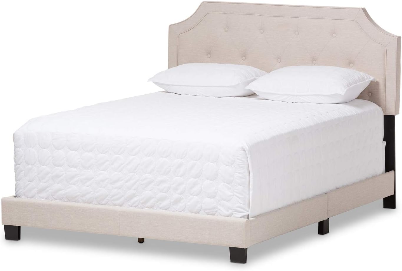 Baxton Studio Willis Tufted Queen Low Profile Bed in Light Beige