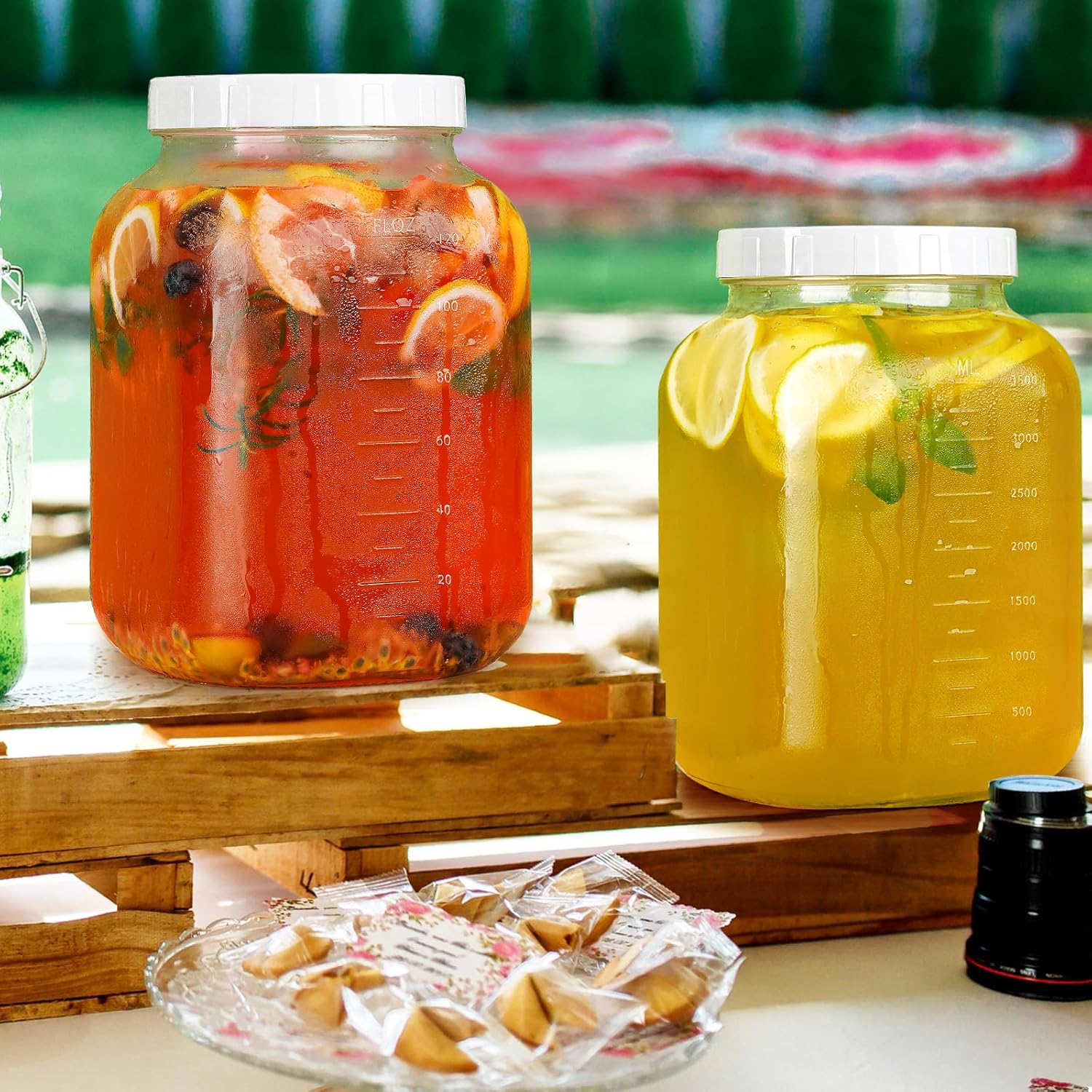 2 Pack Wide Mouth 1 Gallon Clear Glass Jar with Lid, Heavy Duty Airtight Screw Lid with Silicone Gasket - Large Mason Jar with 2 Scale Mark for Fermenting Kombucha and Storing Food(Extra 2 Gaskets)