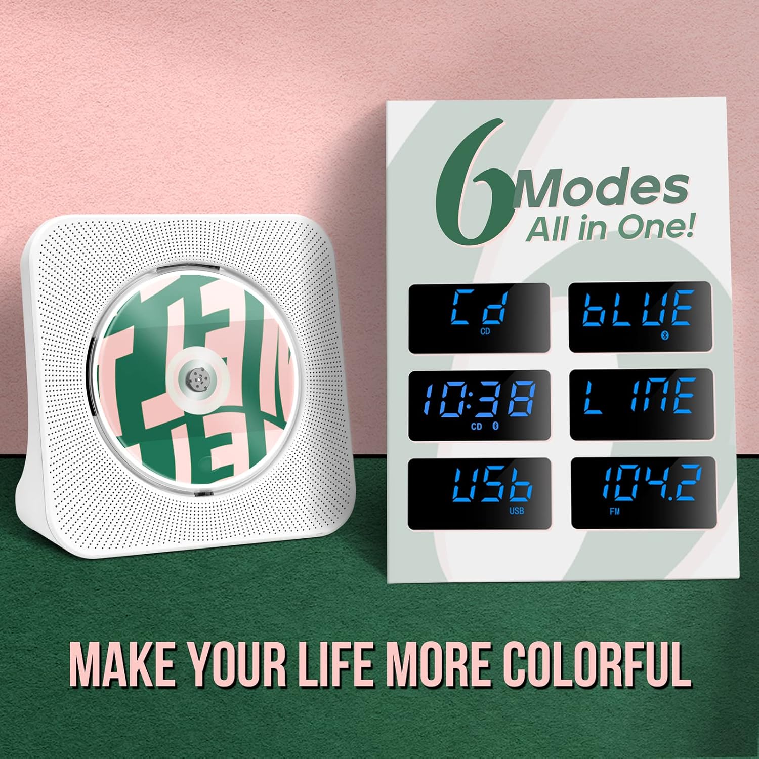 Desktop CD Player Portable with Bluetooth,Dual Stereo Speakers, CD Music Player for Home with Remote Control,Dust Cover,FM Radio,LED Screen,3.5mm Jack AUX Input Output,White,Gift