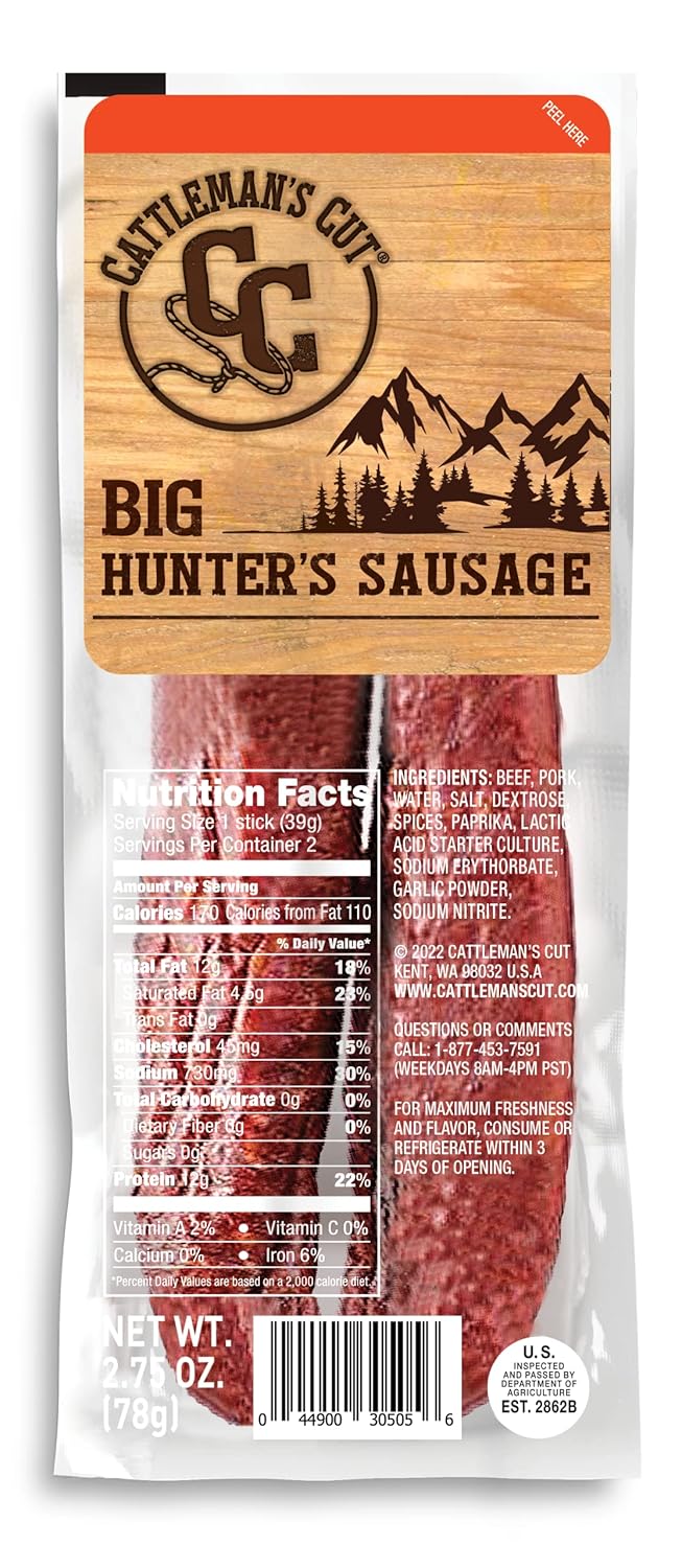 Cattleman's Cut Big Hunter's Sausage, 2.75 Ounce (Pack of 6)