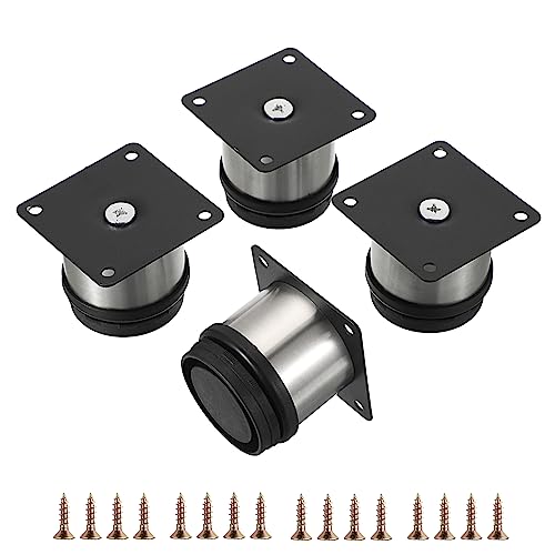 OwnMy 4PCS 4 Inch Stainless Steel Furniture Legs Furniture Feet Risers Small Metal Desk Leg Sofa Legs, Adjustable Silver Metal Furniture Replacement Legs Round Cabinet Legs Chair Table Leg Extenders