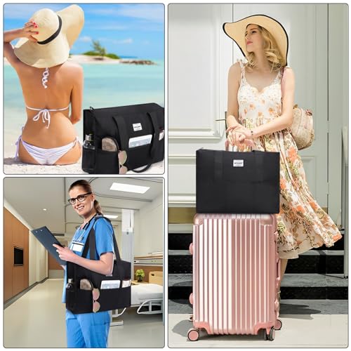 HAWEE Utility Tote Bag with Laptop Compartment Luggage Sleeve Zippered Multi-pocket Commute Shoulder Purse for Nursing/Work