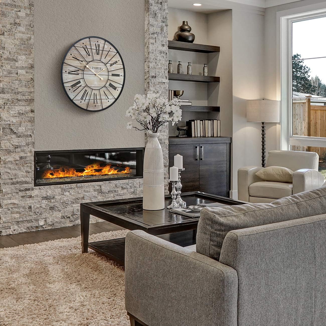 Sorbus Paris Large Wall Clock for Living Room - 24-Inch Wall Clock - Oversized Centurian Roman Numeral Style Modern Wall Clock - Large Clock Home Decor -Wood Metal Decorative Analog Metal Clock