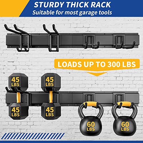 Garage Storage, Garage Organization, Wall Mount Garden Tool Organizer 48 Inches, Max 440lbs Adjustable Metal Hooks, Yard Shed Rack, Tool Holder for Hanging Rake Broom Mop Snowboard, New Home Gift