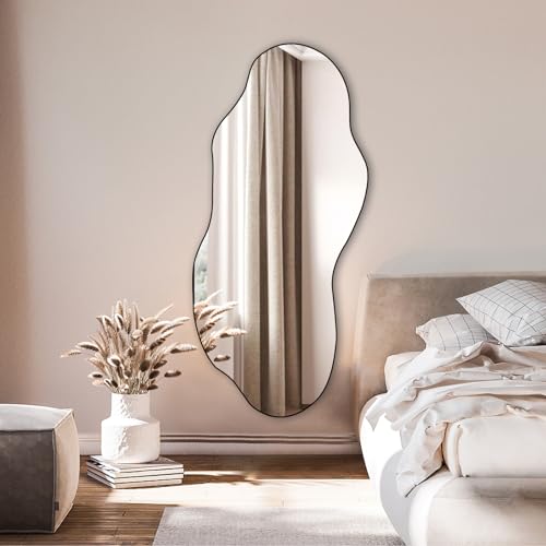 Irregular Shaped Mirror, Asymmetrical Mirror, Cloud Mirror, Morden Mirror for Wall Decor, Gold Framed Wavy Mirror for Bathroom Living Room Bedroom Entryway, 39.3