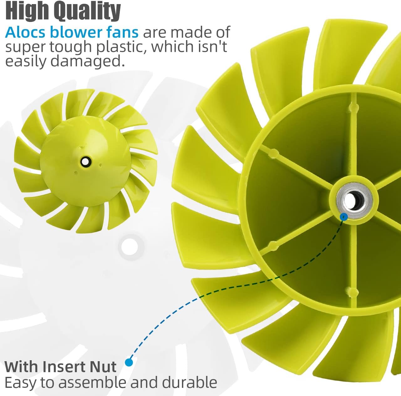 (2 Pack) Alocs Blower Fan Replacement for Ryobi - 18V One+ P2108 & P21081 Cordless Leaf Blower, Part # 529437004 Replaces 529437003, 529437001