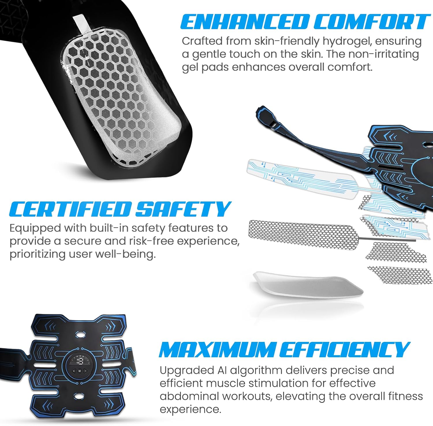 Abs Muscle Toner, Muscle Trainer, Strength Training Belt, USB Rechargeable Portable Fitness Workout Equipment for Men Woman, Home & Office Exercise Equipment