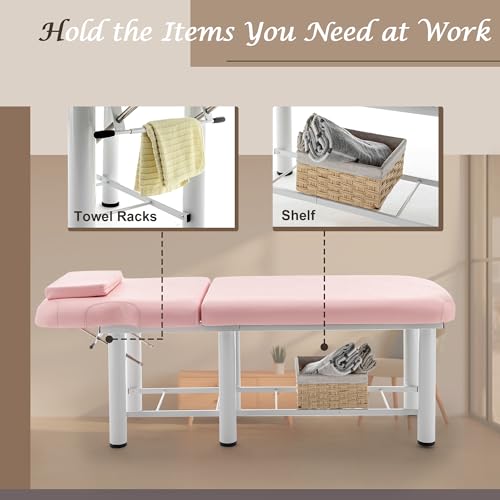 Professional Massage Bed 73 Inch, Treatment Table Salon Bed with Removable Headrest, Faux Leather Stationary Physical Therapy Table, Spa Facial Bed with Adjustable Backrest, Steel Frame, Black