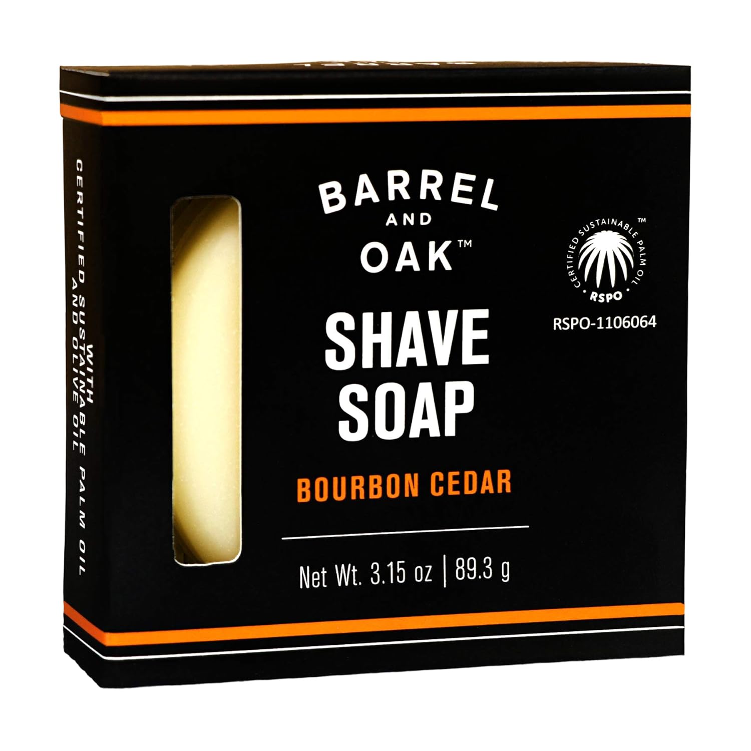 Barrel and Oak - Classic Shave Soap, Men's Shaving Soap, Conditioning Shave Soap, Cleanses & Moisturizes, Rich Lather for Traditional Wet Shave, Certified Sustainable Palm Oil (Bourbon Cedar, 3.15 oz)