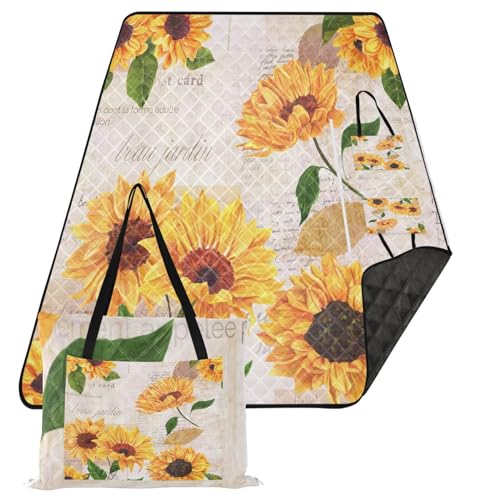 Sunflower Extra Large Picnic Outdoor Blanket, Foldable Beach Blanket Waterproof Sandproof Camping Mat for Family Travel Park Wet Grass Hiking Yoga, 60 x 80 Inch
