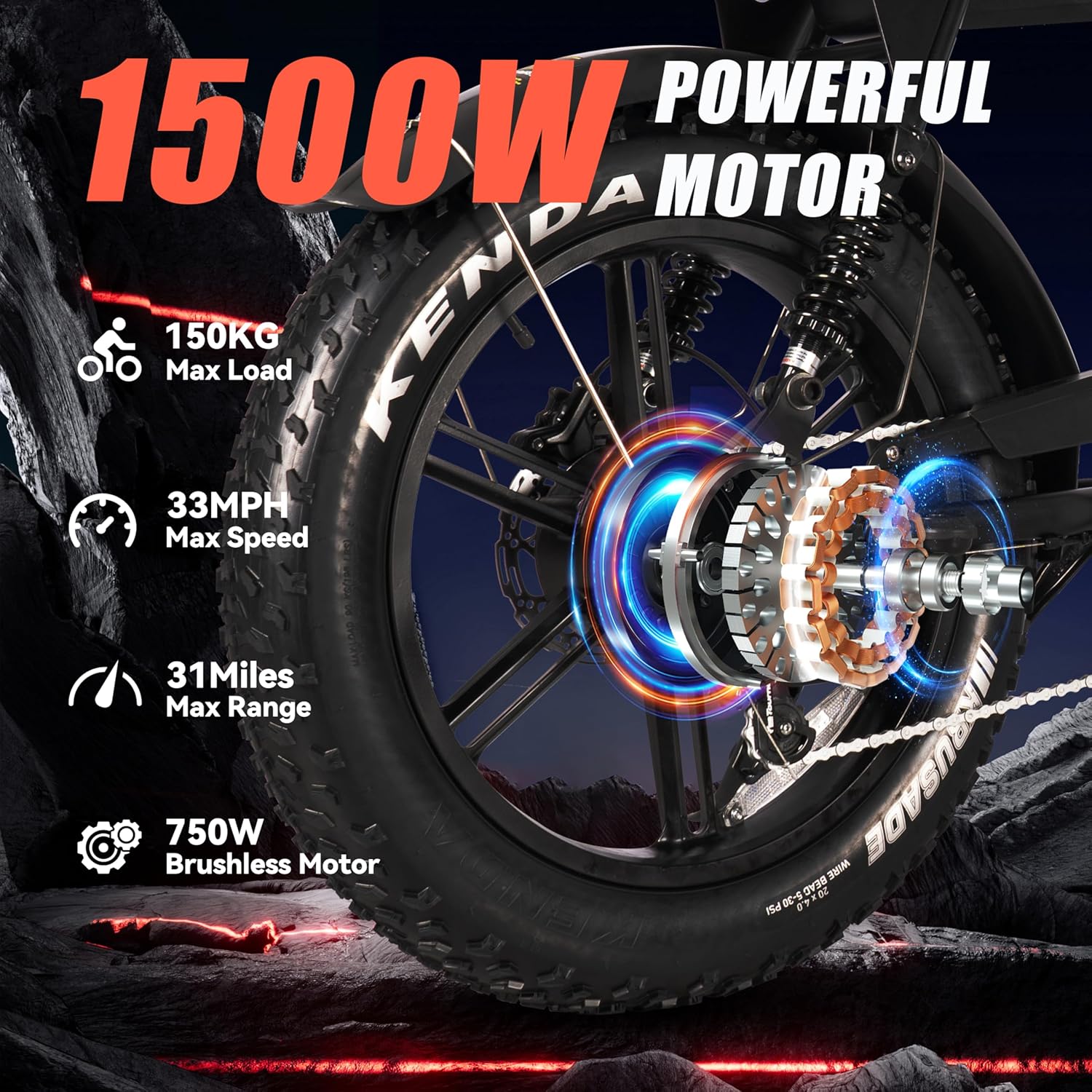 V93 Moped Electric Dirt Bike 1500W Motor, 32MPH Speed, 48V 15.6 Battery, Long Range 30-60 Mile, 20