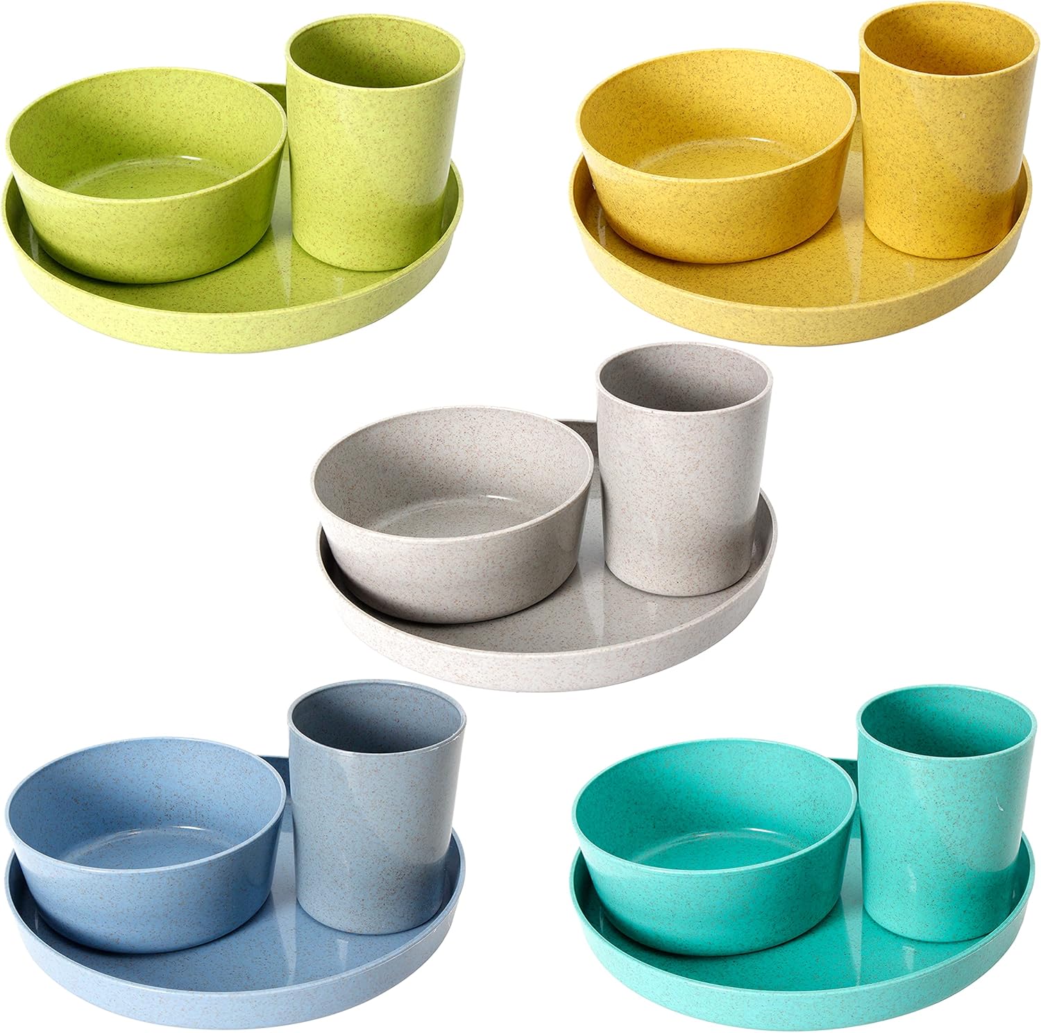 Youngever Bamboo Plastic Kids Dinnerware Set (15pcs Bowls, Plates, Cups)