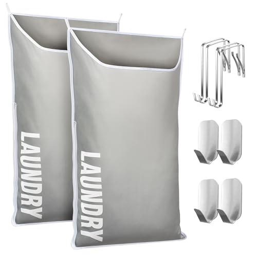 Hanging Laundry Hamper Bag – Space Saving over the Door Storage Bags – Behind the Door Hampers for Dirty Clothes – Wall Mounted Basket for Bathroom – Washable Organizer for Small Room Spaces, XL