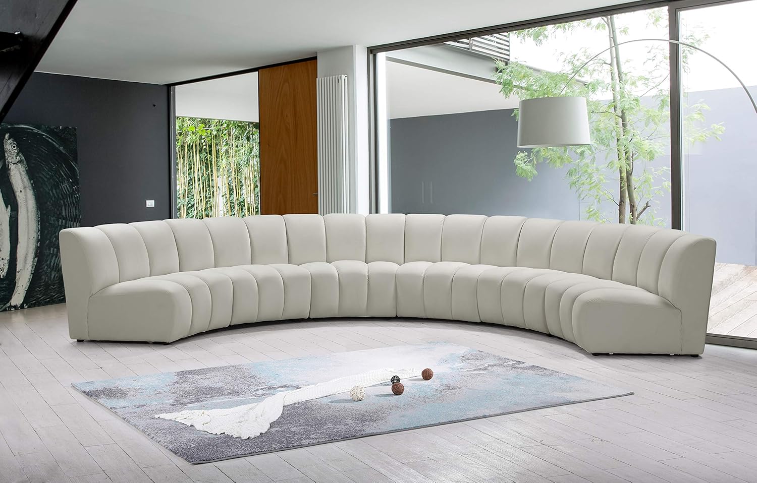 Meridian Furniture Infinity Collection Modern | Contemporary Modular Sectional with Luxurious Deep Channel Tufting, 6 Piece, Cream