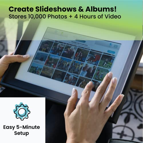 10in WiFi Digital Photo Frame w/Battery | Load Family Pictures by Email, App, Web, USB/SD | 32GB | Great Gift | Easy Touchscreen Setup | Plays Videos | Black