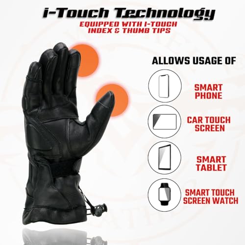 Milwaukee Leather MG7518 Men's Black Deerskin Gauntlet Motorcycle Hand Gloves w/i-Touch Screen Compatibility