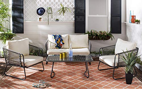 Safavieh PAT9003C Collection Benjin Grey 4 Piece Living Outdoor Set, Brown/Beige