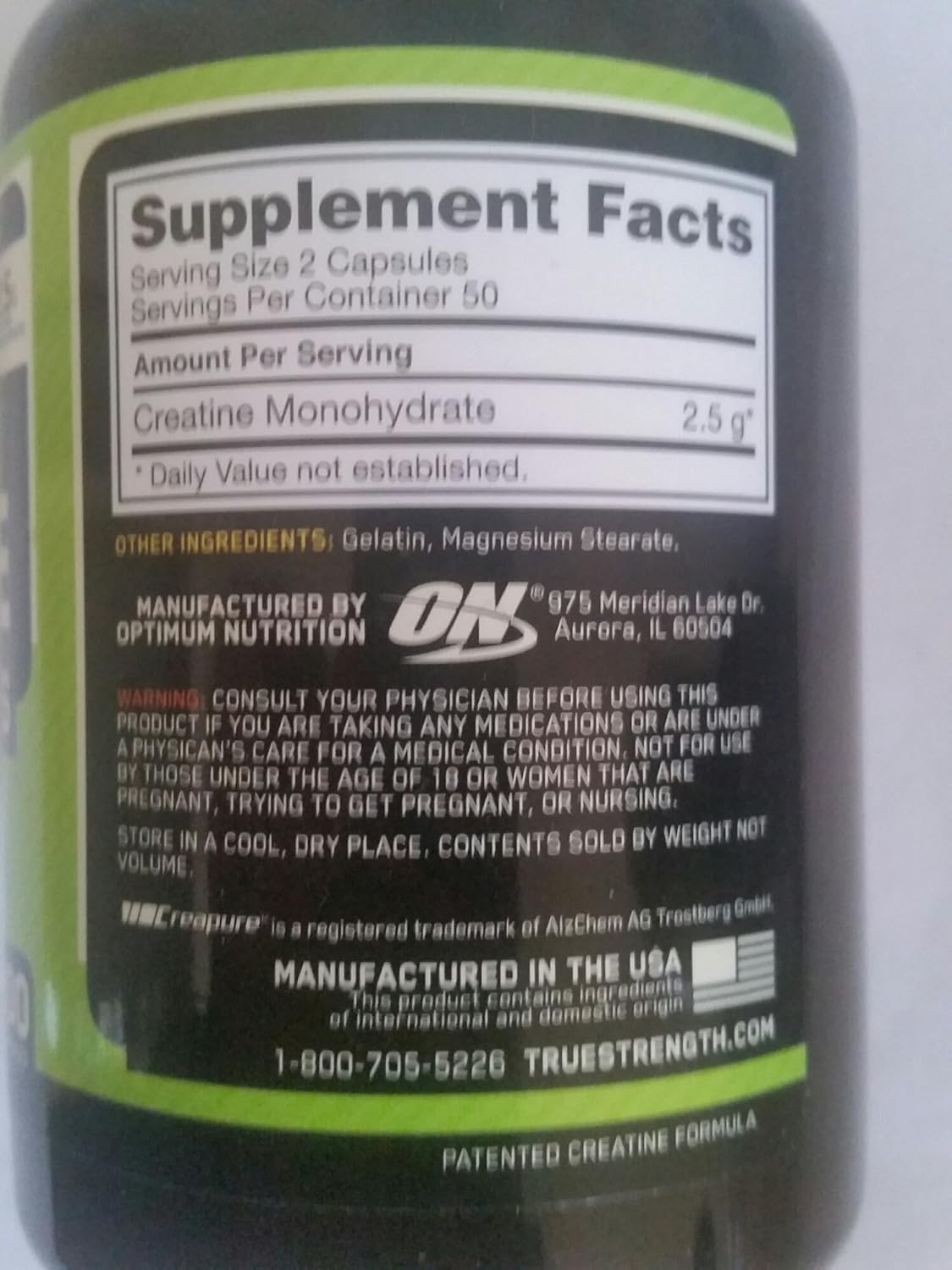 Optimum Nutrition Creatine 2500mg, 100 Capsules (Pack of 2)