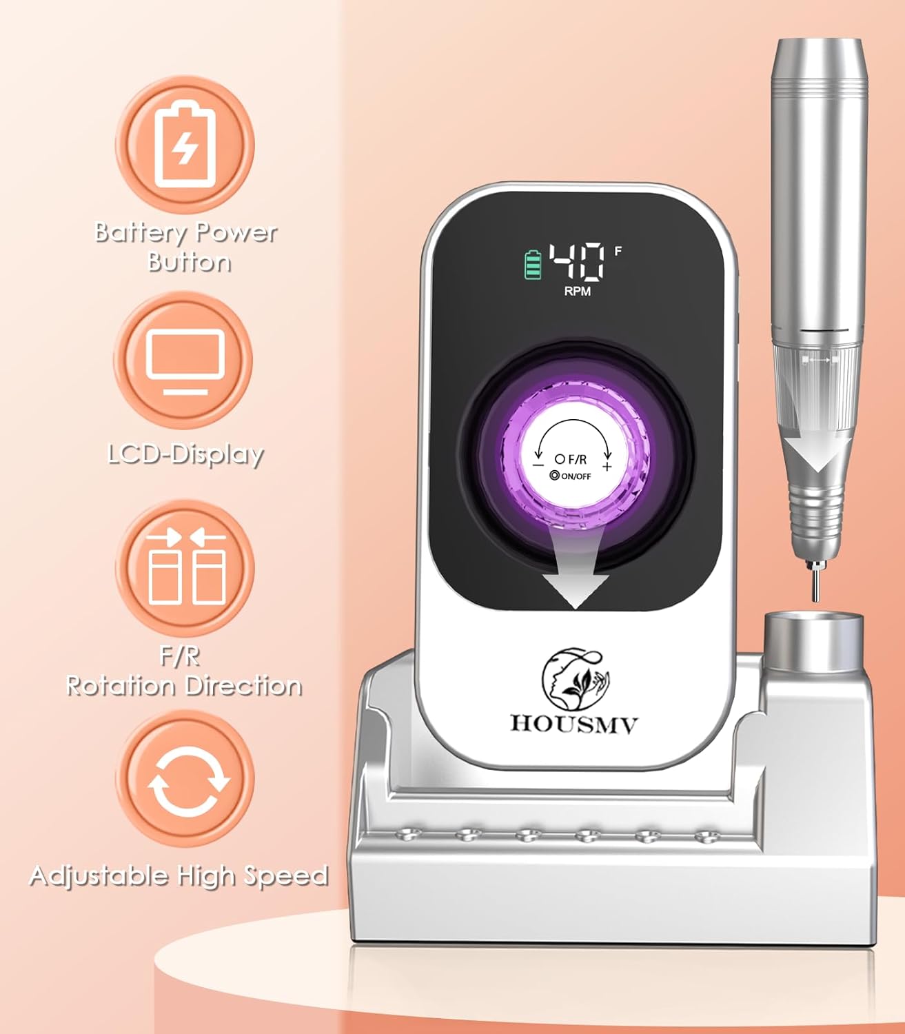 Portable Nail Drill Electric File with Gel Nail Polish Set: 40000RPM Professional Rechargeable Nail E File Machine, Cordless Nail Drill with Bits & Base 6 Colors UV LED Nail Polish