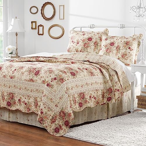 Greenland Home Antique Rose Full/Queen Quilt Set, Ecru