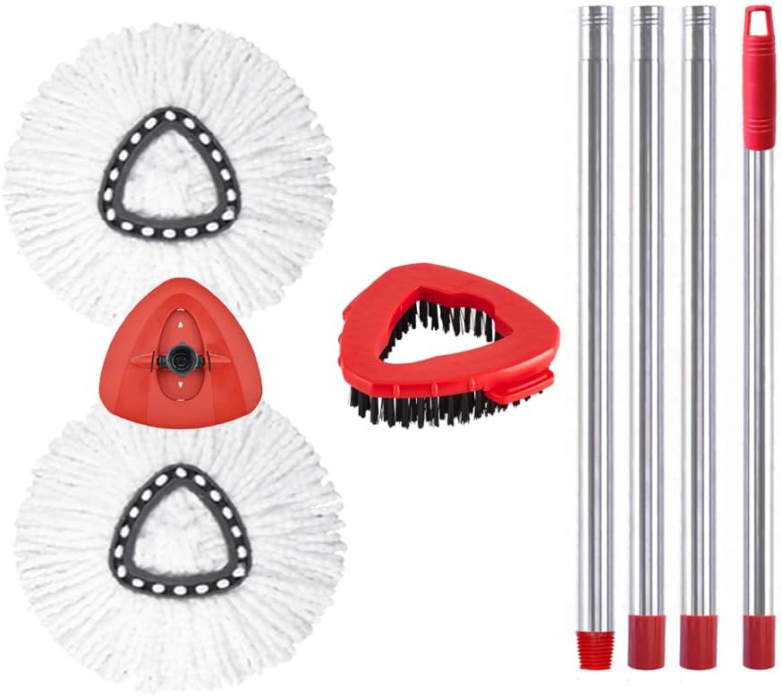 8 Pack Spin Mop Heads Replacements Set Compatible with O Cedar EasyWring 1-Tank System, 1 Scrub Brush, 2 Mop Refills, 30-58