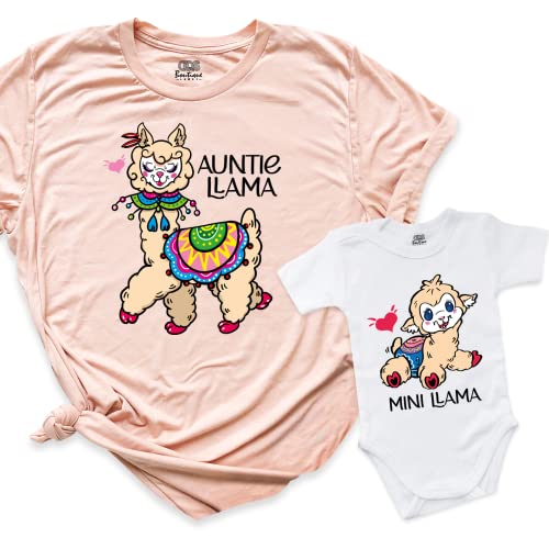 Baby Announcement Shirts, Mama Aunt Mimi Llama Outfits, Llama Auntie Mini Shirt, Little Mini Baby Onesie, Aunt Gift, Custom Baby Outfit, Mama Grandma Aunt Announcement, Family Shirts (Unisex)