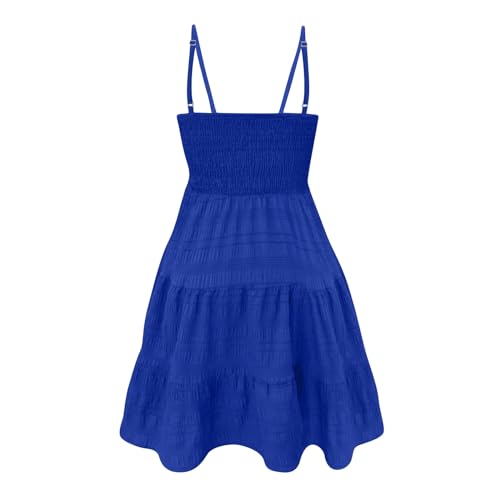 Womens Summer Dresses Casual Square Neck Sleeveless Spaghetti Strap Sundress Solid A Line Tiered Tank Beach Dress