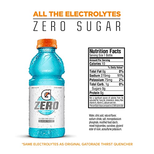 Gatorade Zero Sugar Thirst Quencher, Glacier Freeze, 20 Fl Oz (Pack of 12)