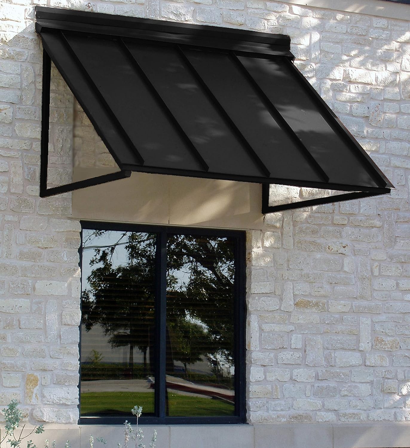Awntech 7 ft. Houstonian Standing Seam Metal Door/Window Awning Fixed Outdoor Canopy 92 Inch W x 24 Inch Proj, Black