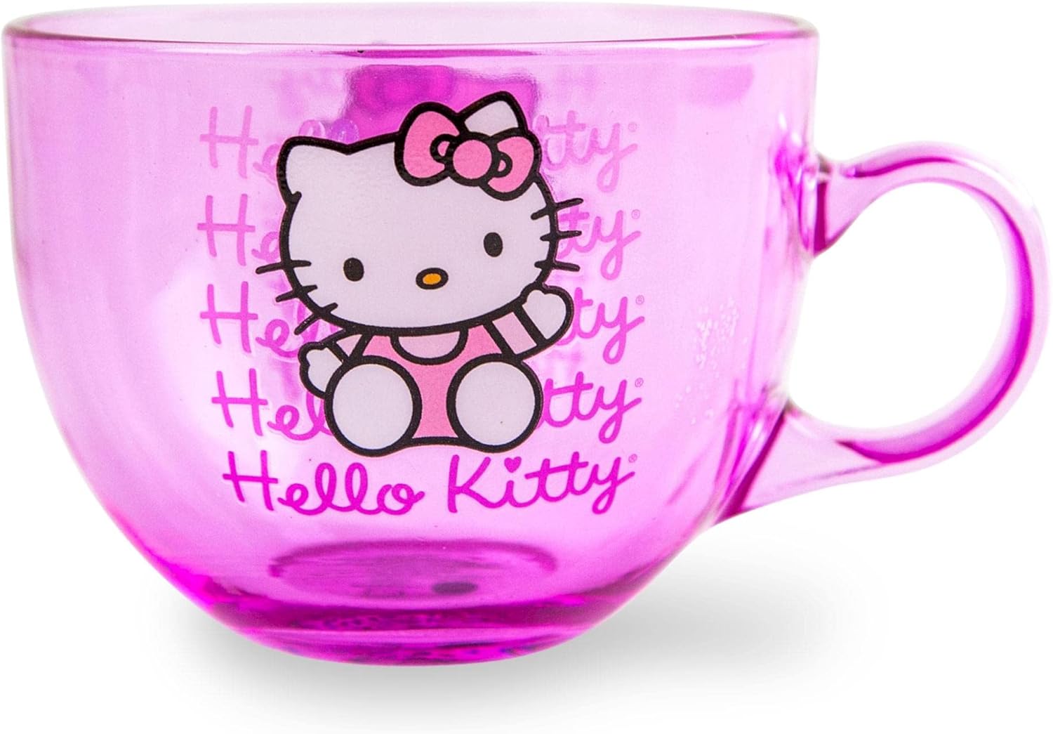 Sanrio Hello Kitty Pink Glass Mug | Large Coffee Cup For Espresso, Tea, Mocha | Holds 16 Ounces