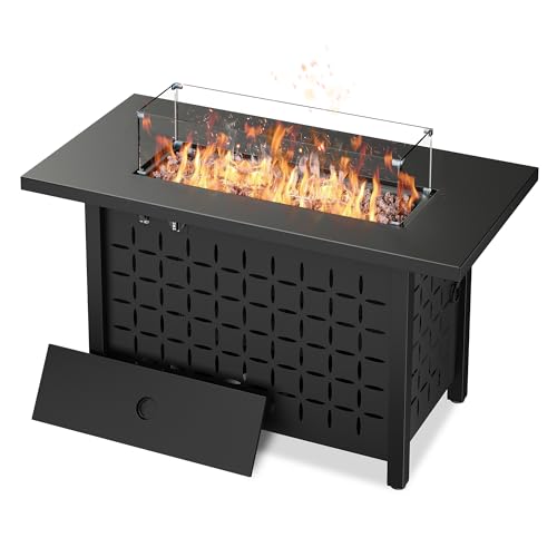 Vongrasig 30 Inch Gas Fire Pit, 50,000 BTU Propane Fire Pits for Outside, Steel Square Fire Table with Lid and Lava Rock, Patio Deck Garden Backyard