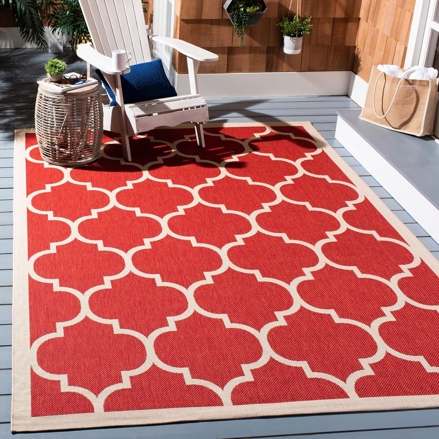 SAFAVIEH Courtyard Collection 9' x 12' Red/Bone CY6914 Trellis Indoor/ Outdoor Waterproof Easy-Cleaning Patio Backyard Mudroom Area-Rug