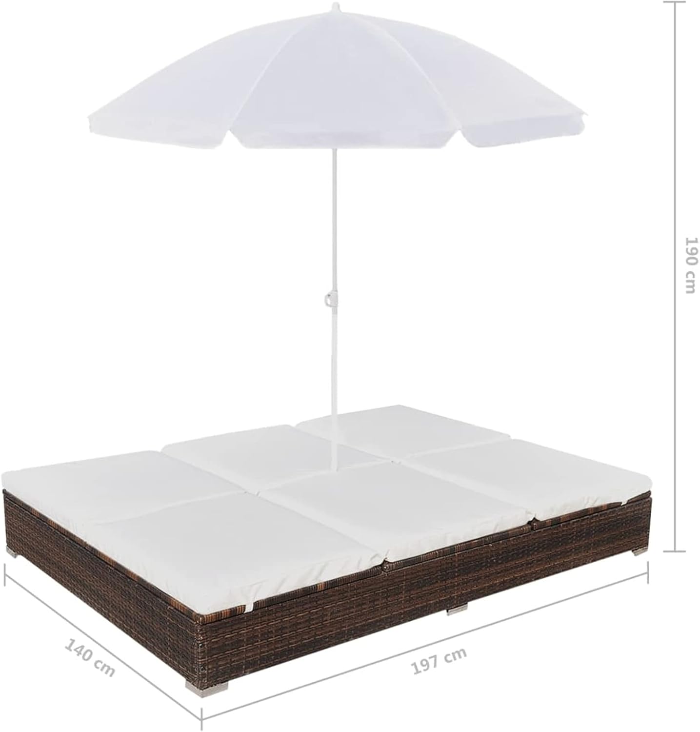 Patio Lounge Bed with Umbrella Poly Rattan Brown W0412005