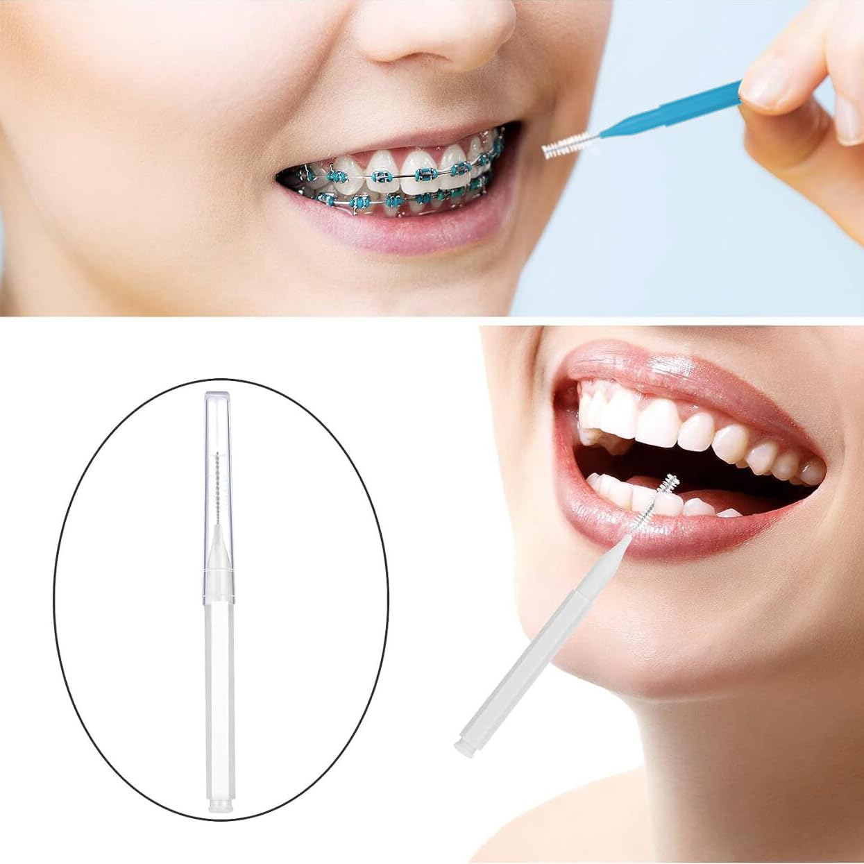 Interdental Brushes 70 Count, Gum Brushes Go Between Tight with Soft Bristles, Flossing Toothpicks Braces Cleaner Brush Tooth Cleaning Tool