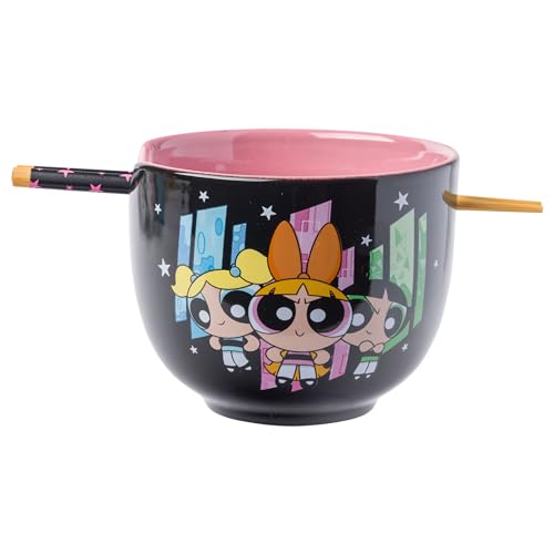 Silver Buffalo Sanrio Hello Kitty Strawberry Milk Japanese Character Ceramic Ramen Noodle Rice Bowl with Chopsticks, Microwave Safe, Pink, 20 Ounces