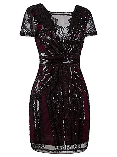 Vijiv 1920s Short Prom Dresses V Neck Inspired Sequins Cocktail Flapper Dress