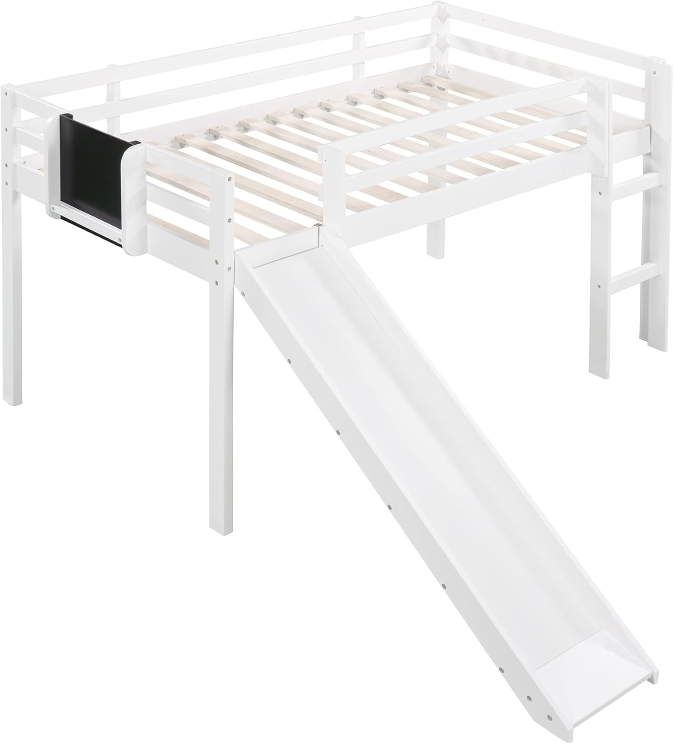Wonderful White Twin Loft Bed with Slide, Stair and Chalkboard