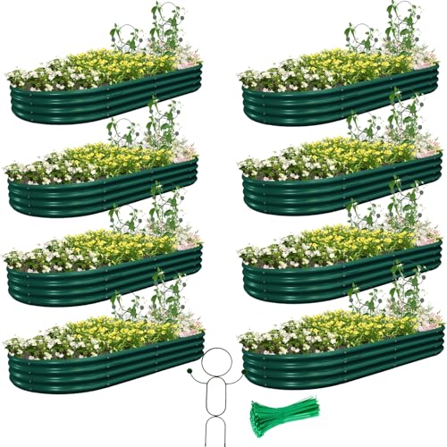 6 Pack 8x4x1FT Galvanized Raised Garden Bed Kit Oval Metal Ground Planter Box Outdoor Bottomless Planter Raised Beds for Vegetables Flowers Herbs Fruits, Gray