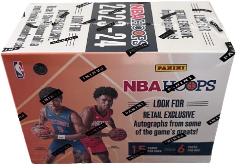 2023-24 Panini NBA Hoops Basketball Factory Sealed Blaster Box 6 Packs of 15 Cards, 90 Cards in All Look for Blaster Exclusive Rise N Shine and Rookie Remembrance Memorabilia, retail exclusive Impulse Parallels and Great Significance autographs Look 