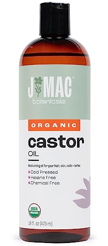 J MAC BOTANICALS Organic Castor Oil (8 oz) Cold Pressed, BPA Free, Castor hexane free, for face, skin, eyelashes, Certified USDA Organic