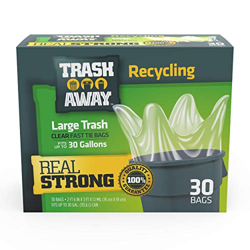 Heavy Duty Clear Recycling Bags | Tall & Strong Bags for Home & Kitchen - (30 Ct, 30 Gallons) Large Trash Bags Paper, Plastic & Aluminum | Thick Recycle Bin Bags (Clear)